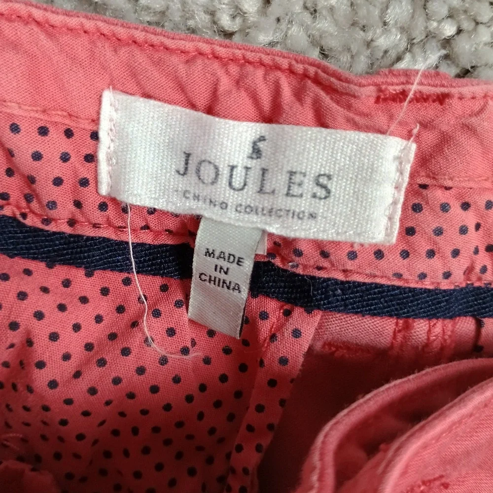 Joules Cruise Chino Shorts Women Size 4 Redsky Pink Cotton Stretch Embroidered